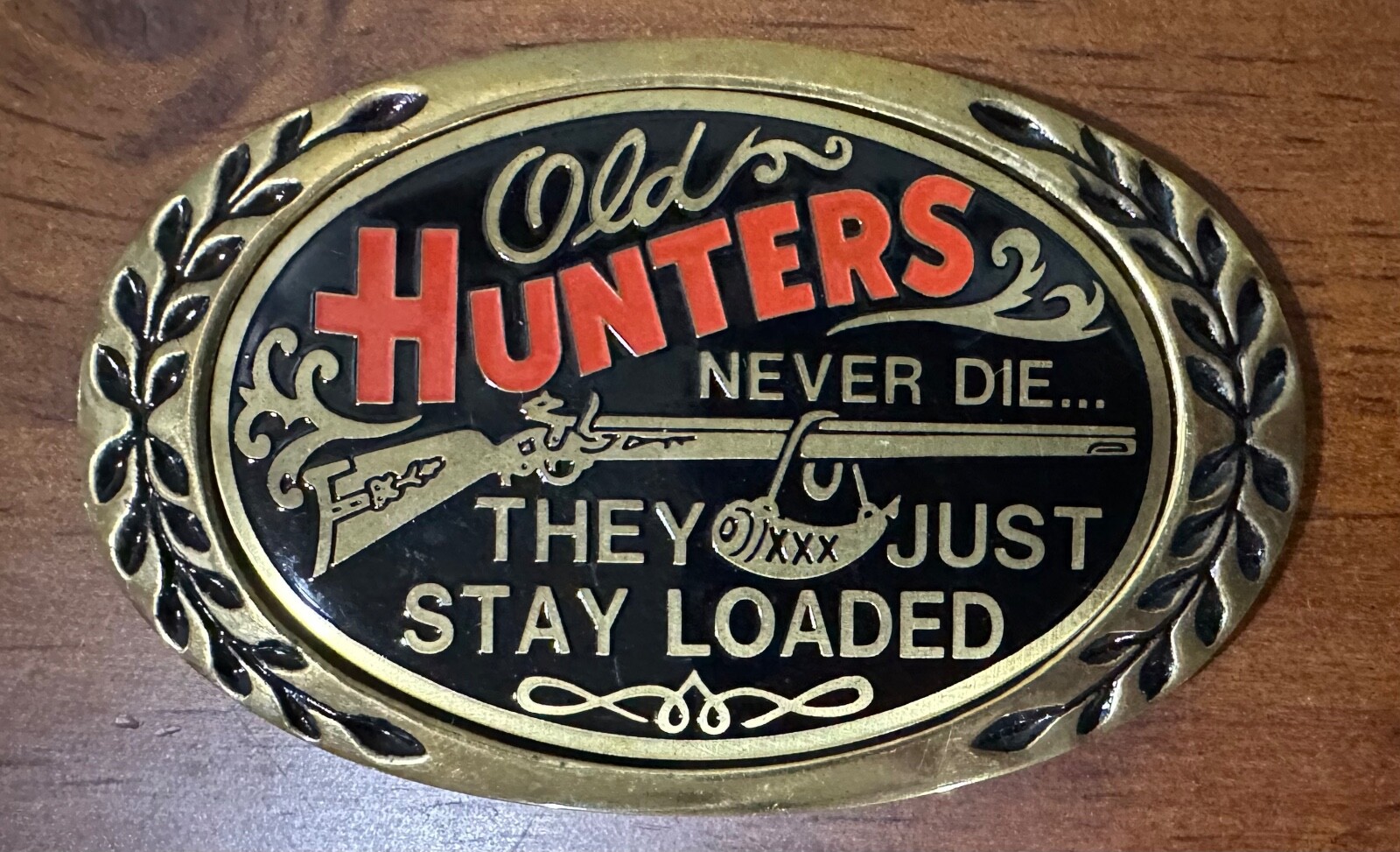 Walt Disney Productions Enameled Brass Belt Buckle Old Hunters Never Die…