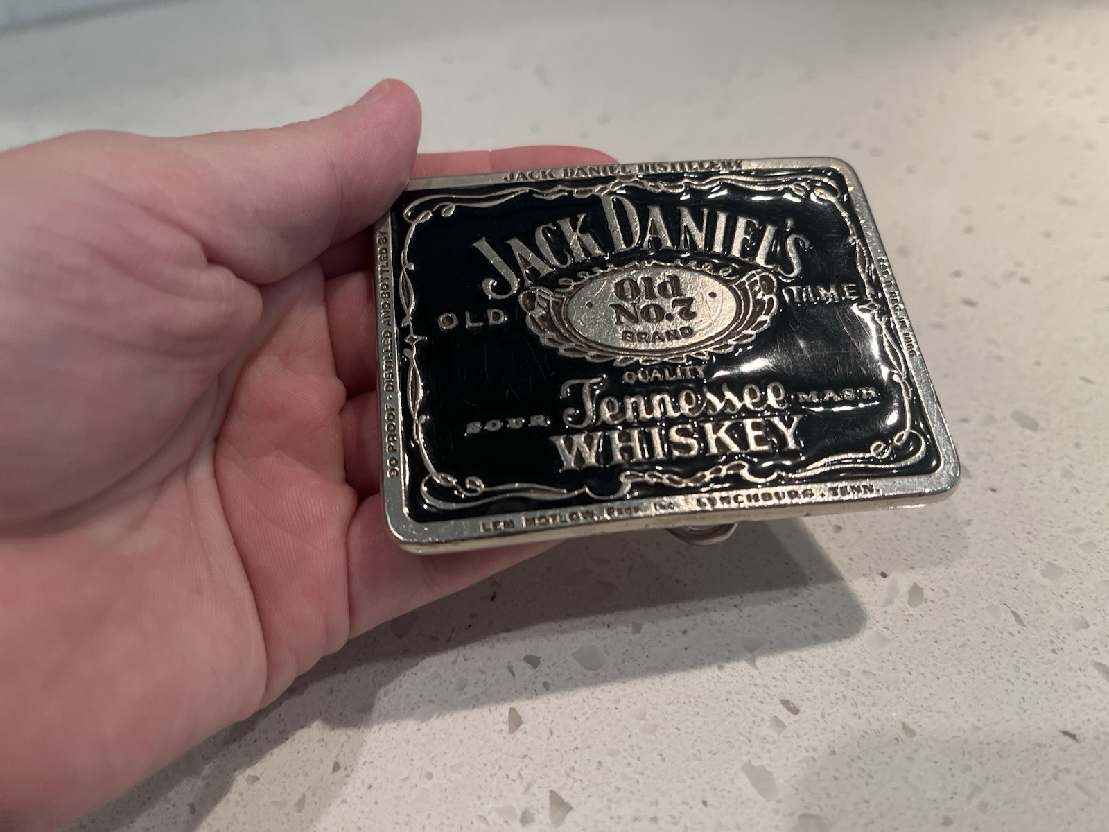vintage JACK DANIELS belt buckle WHISKEY black enamel WESTERN cowboy liquor