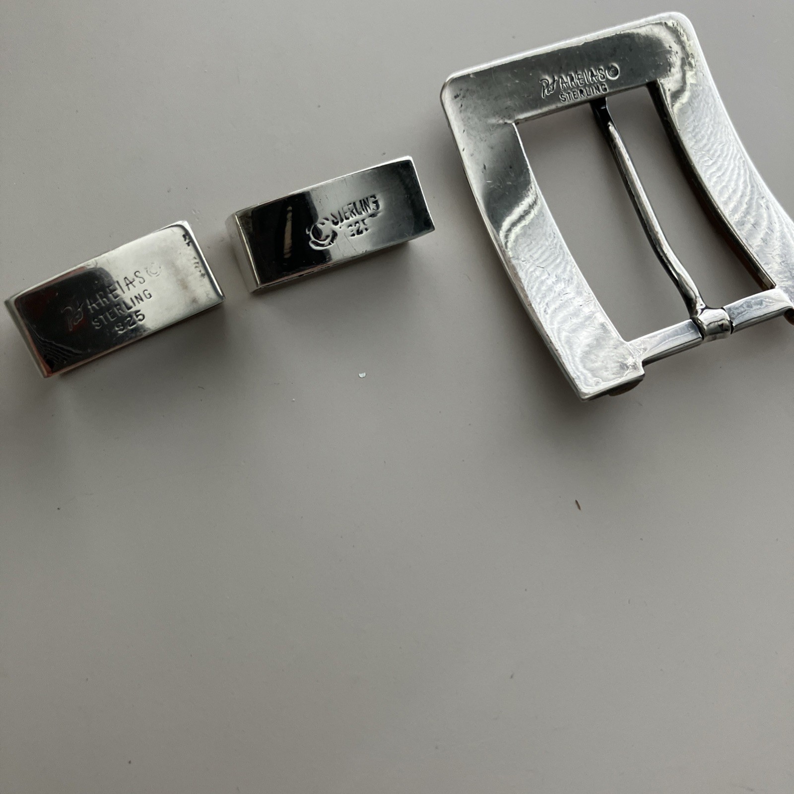 Pat Areias Sterling Silver 2 Tone 3 Piece Belt Buckle Set, 1 in, Bronze/Silver