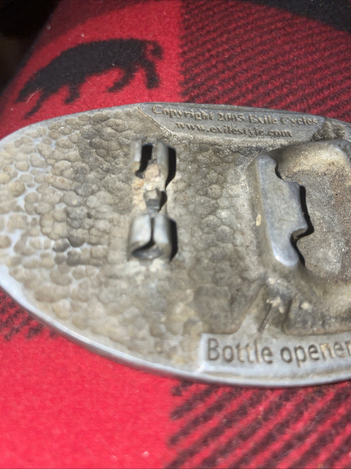 2005 EXILE CYCLES Black Metal Belt Buckle And Bottle Opener 4”