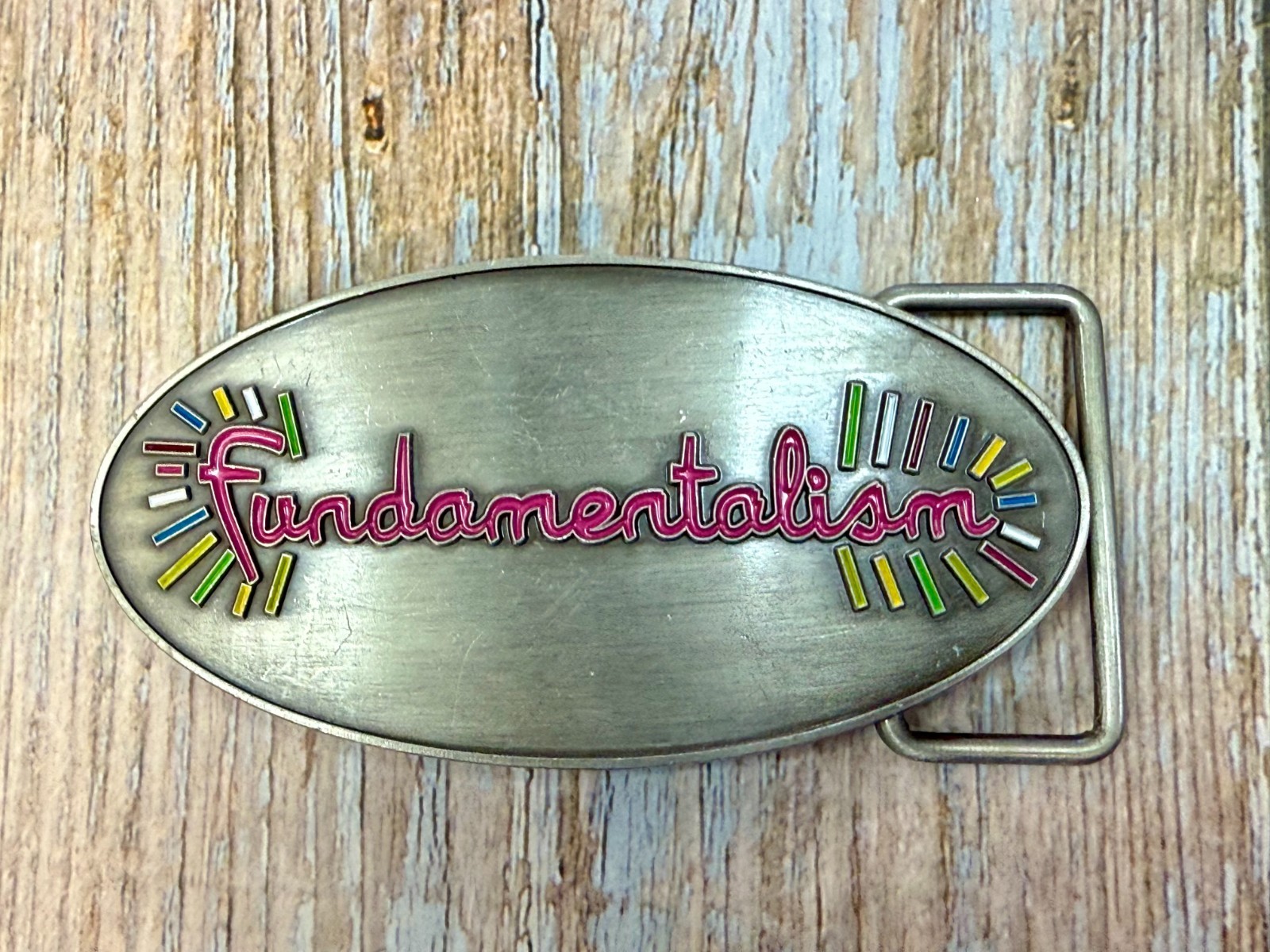 Custom Fundamentalism Spelled Out Statement Silver Color 4&Prime; Wide Belt Buckle