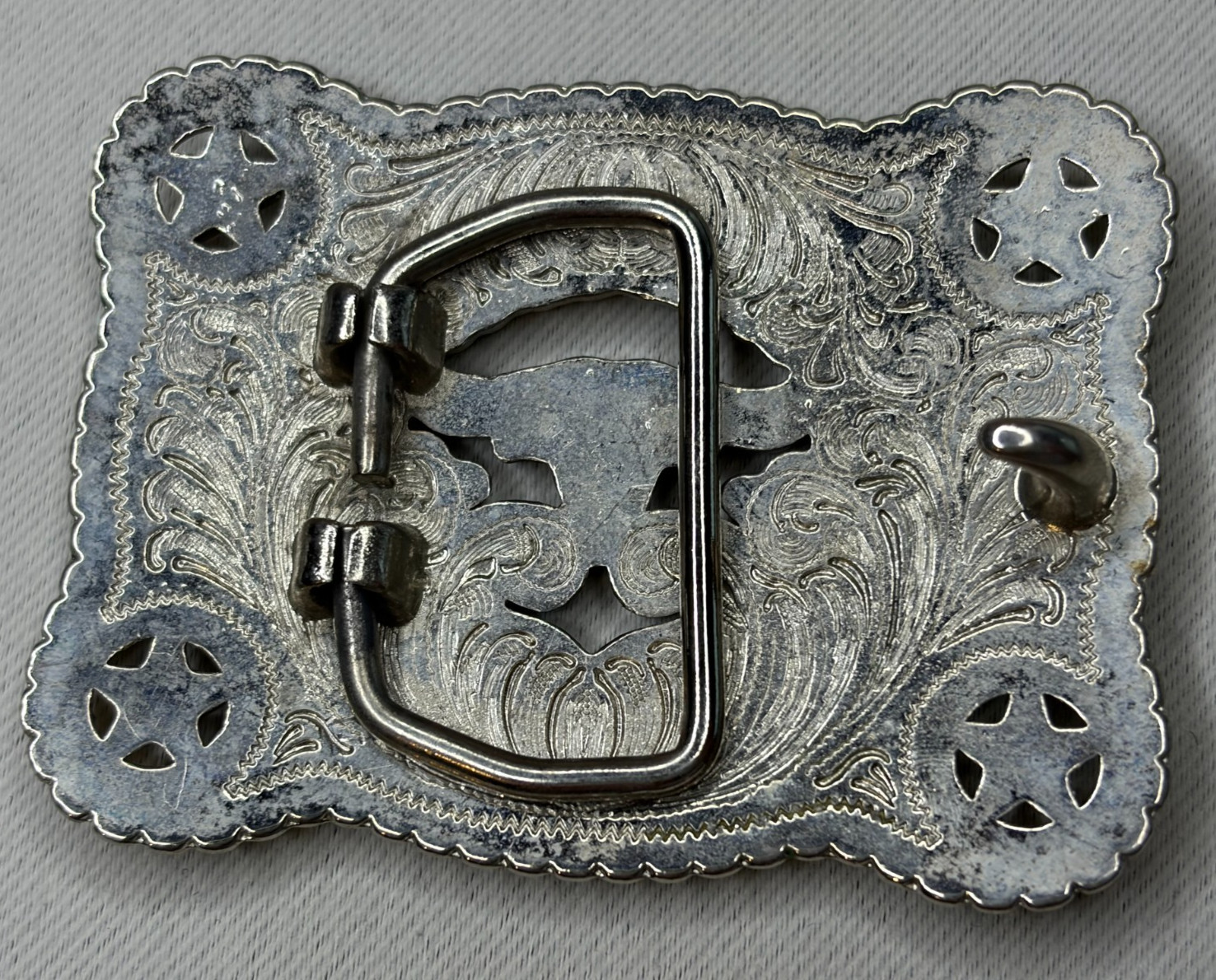 Vintage Looking Western Longhorn Belt Buckle 37580 Silver Tone No Makers Mark