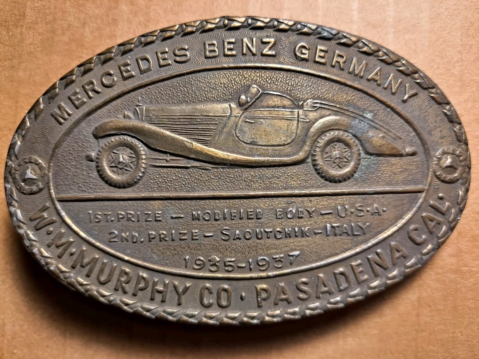Mercedes Benz Germany Oval Belt Buckle 1970&rsquo;s Cast Brass ▪︎ Tiffany Studio NY