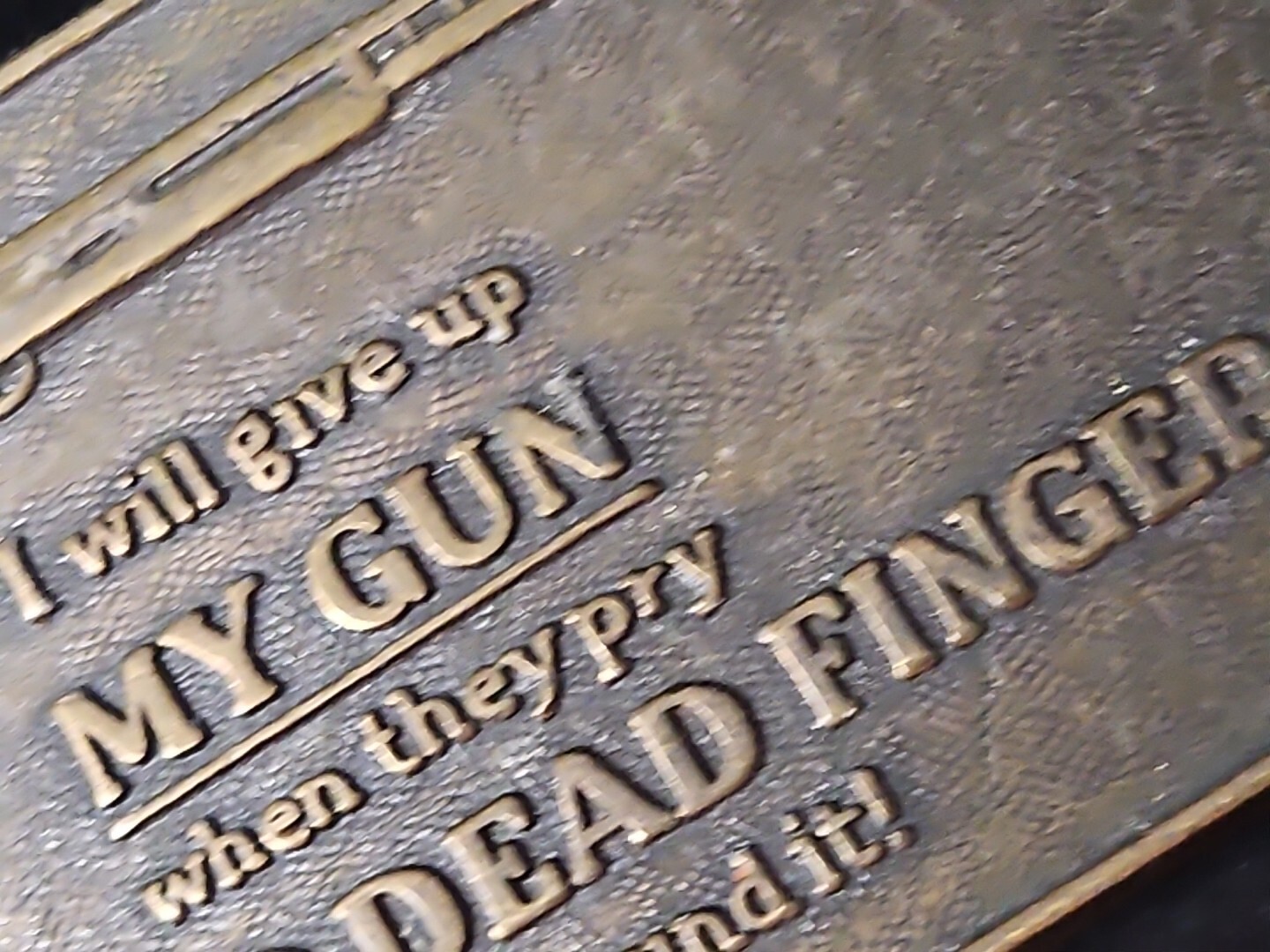 Vintage PRY COLD DEAD FINGERS Brass/Black Tone Belt Buckle