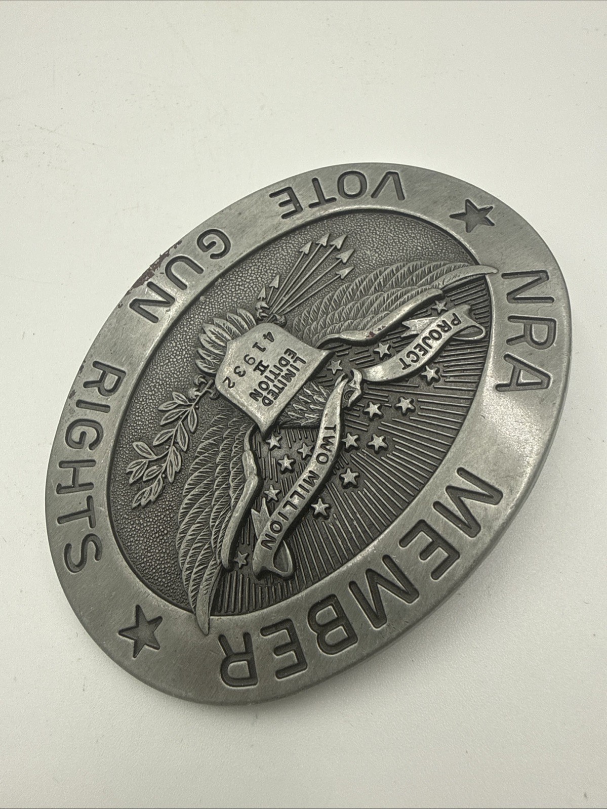 Vintage Limited Edition Numbered NRA Member Vote Gun Rights Pewter Belt Buckle