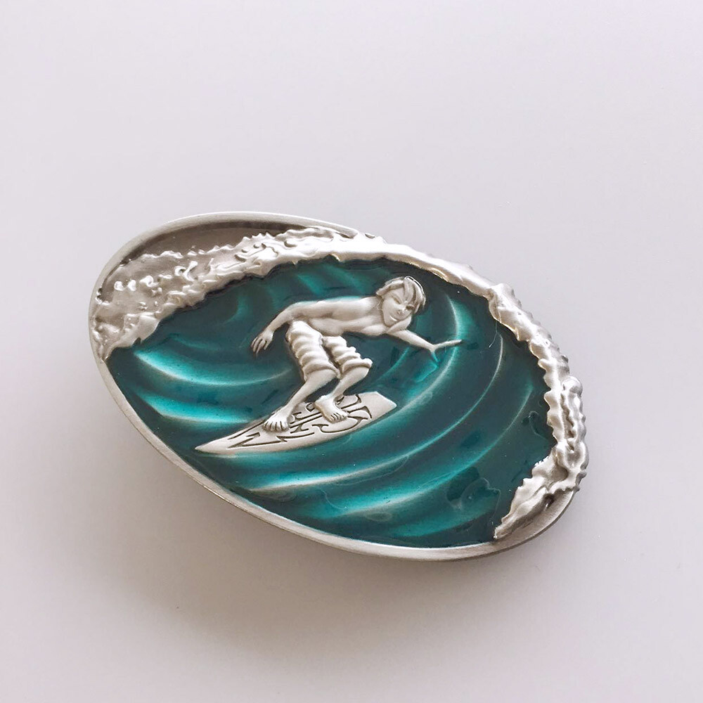 Vintage Enamel Surfing Play Boy Sport Belt Buckle Gurtelschnalle