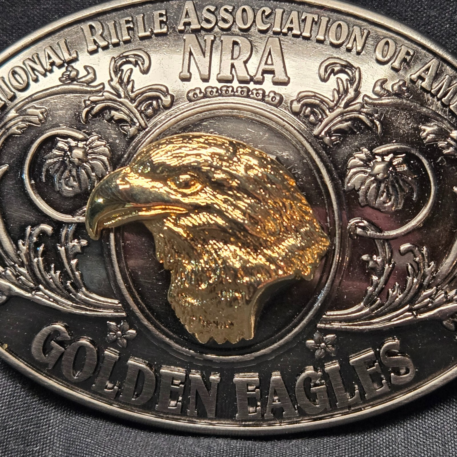 NRA Golden Eagles Belt Buckle Vintage Solid Brass Limited Edition USA Patriotic
