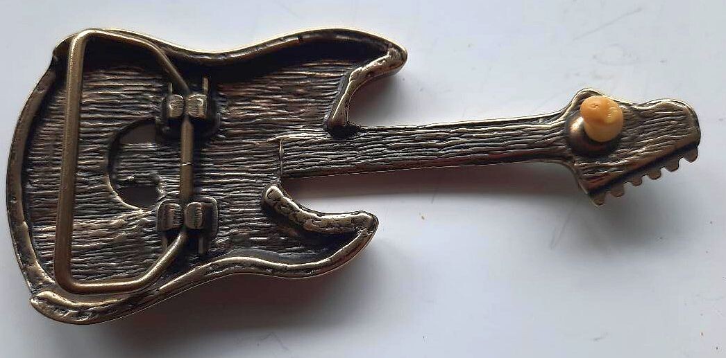 Guitar Belt Buckle – Brass Instrument Music Buckle 4 3/4s inches long Rock