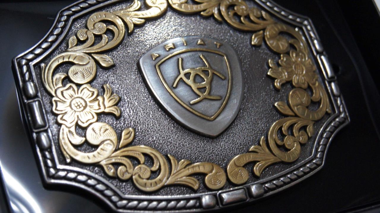 Ariat Logo Emblem Engraved Silver & Gold tone Belt Buckle A37023