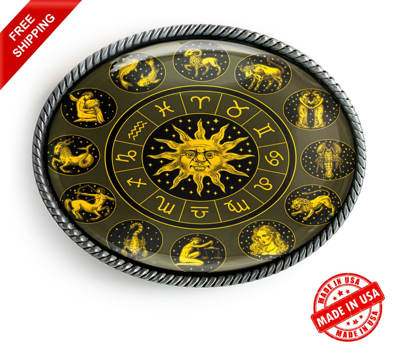 Zodiac Wheel Belt Buckle – Astrology Sun Handmade Buckle – 40