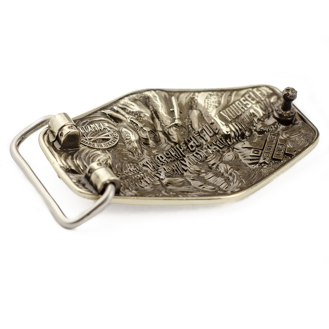 Warship done! German silver belt buckle, ukrainian trident, russian combat ship