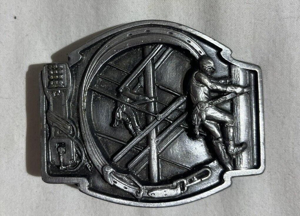 VTG Siskiyou Co. Belt Buckle Telephone Linesman Industry Workers USA 1988 RARE