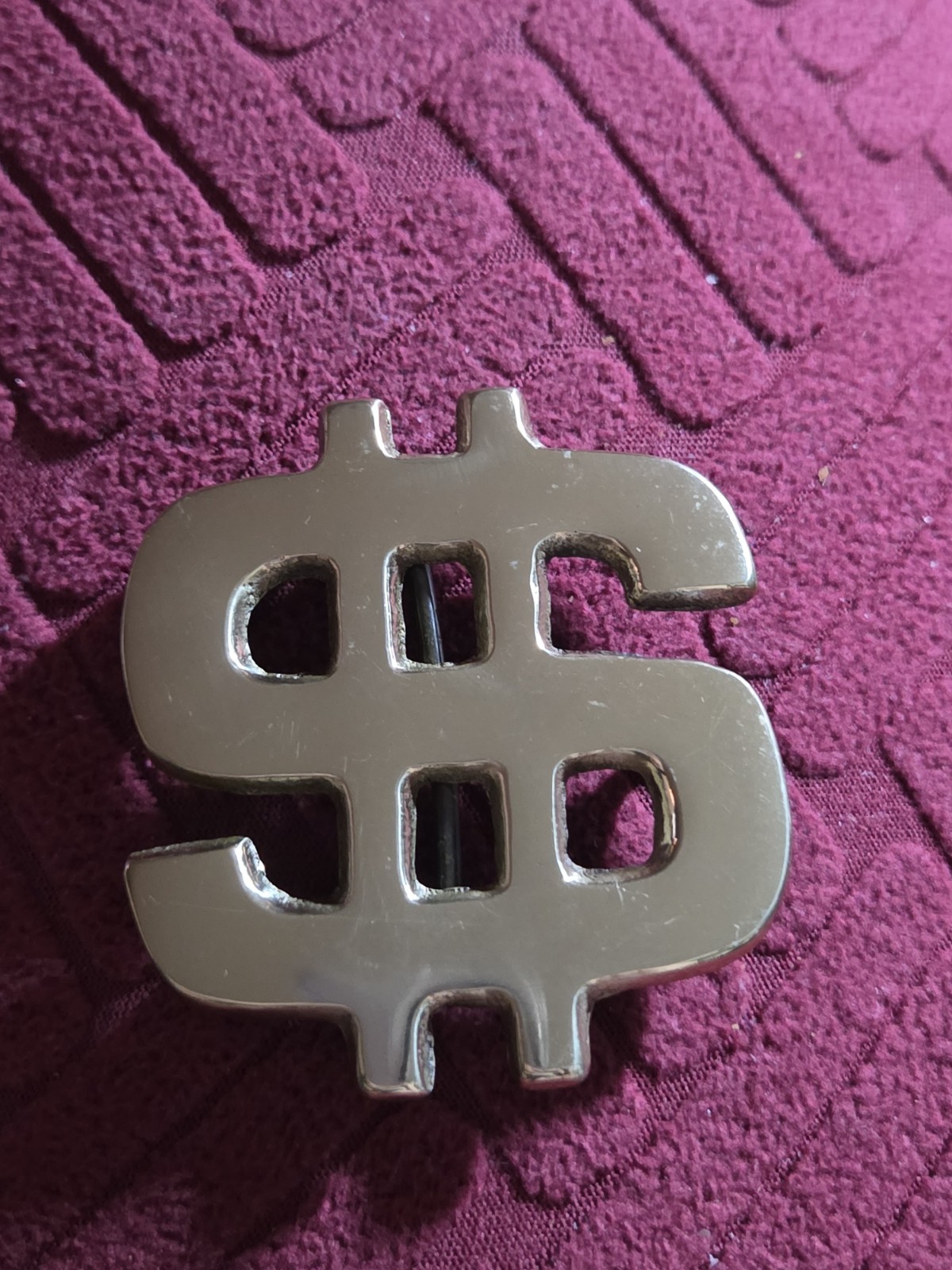 Vintage Heavy Solid Brass Dollar Sign Belt Buckle Money Symbol Financial Banker