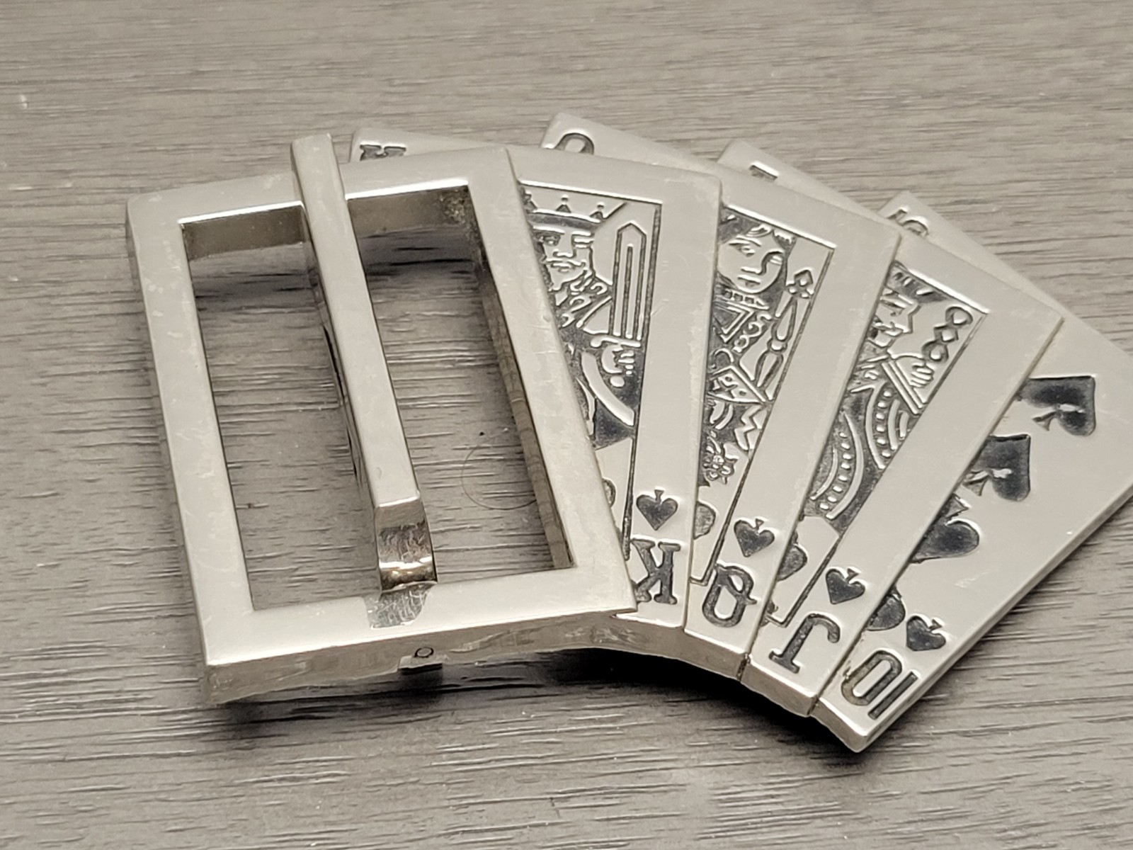 Belt Buckle Poker Royal Flush with Revolving Ace, Metal, Westside CA