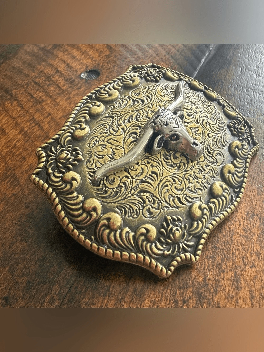Western Steer Head Belt Buckle Antique Brass Silver Tone