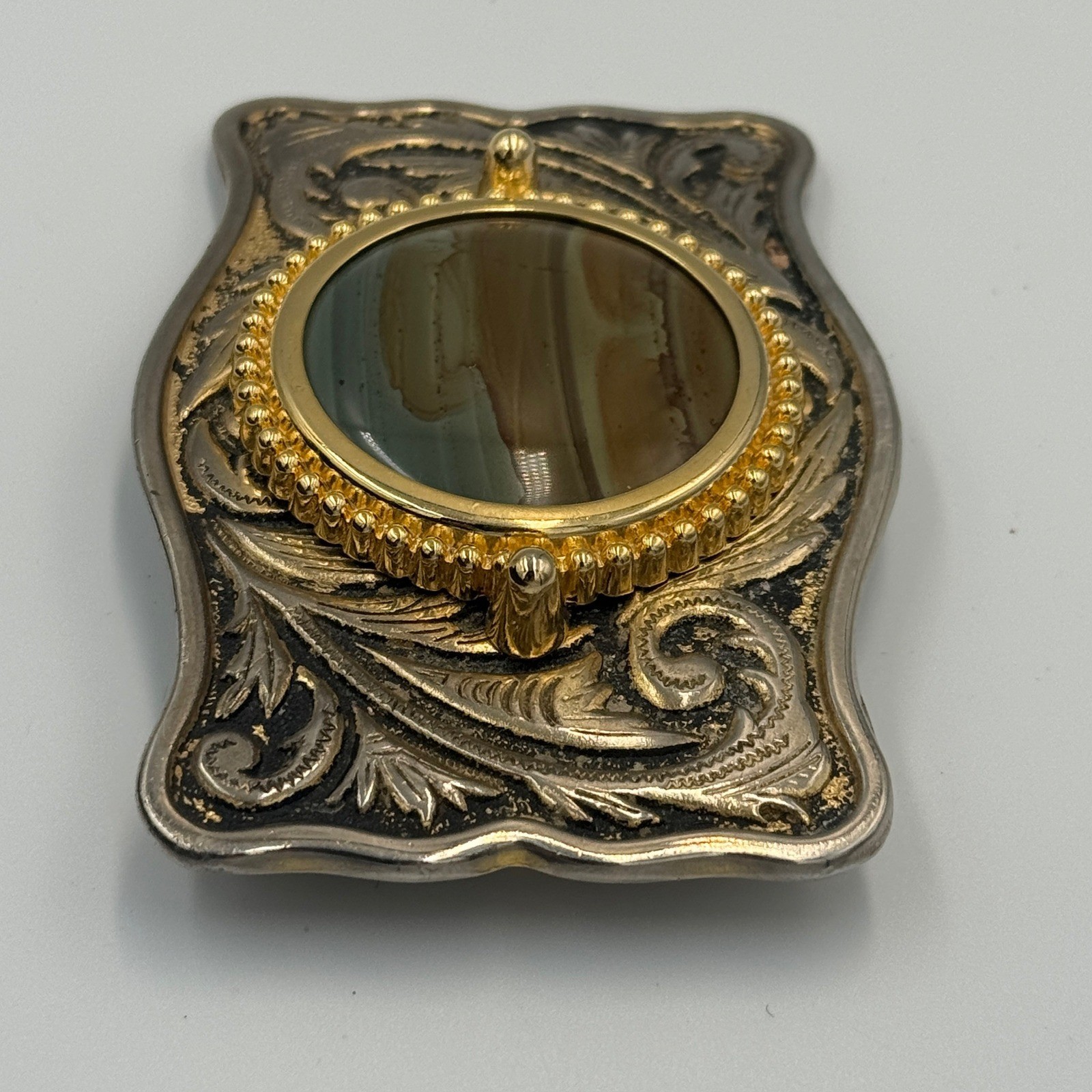 Vintage Western Belt Buckle Two Tone Stone Center