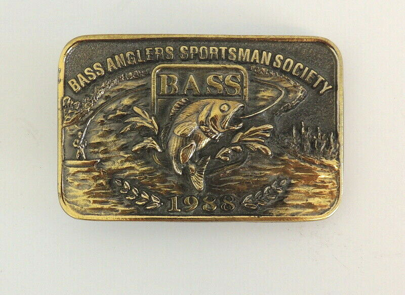 Bass Anglers Sportsman Society 1988 Brass Belt Buckle 3&Prime; x 2&Prime;