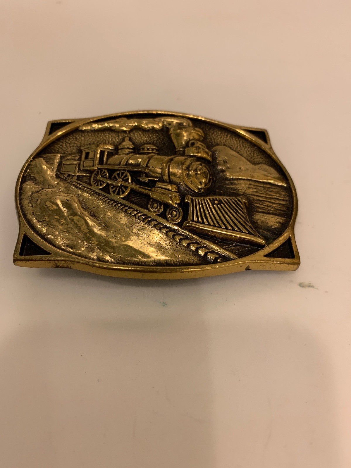 Solid Brass Locomotive Train belt Buckle 1983