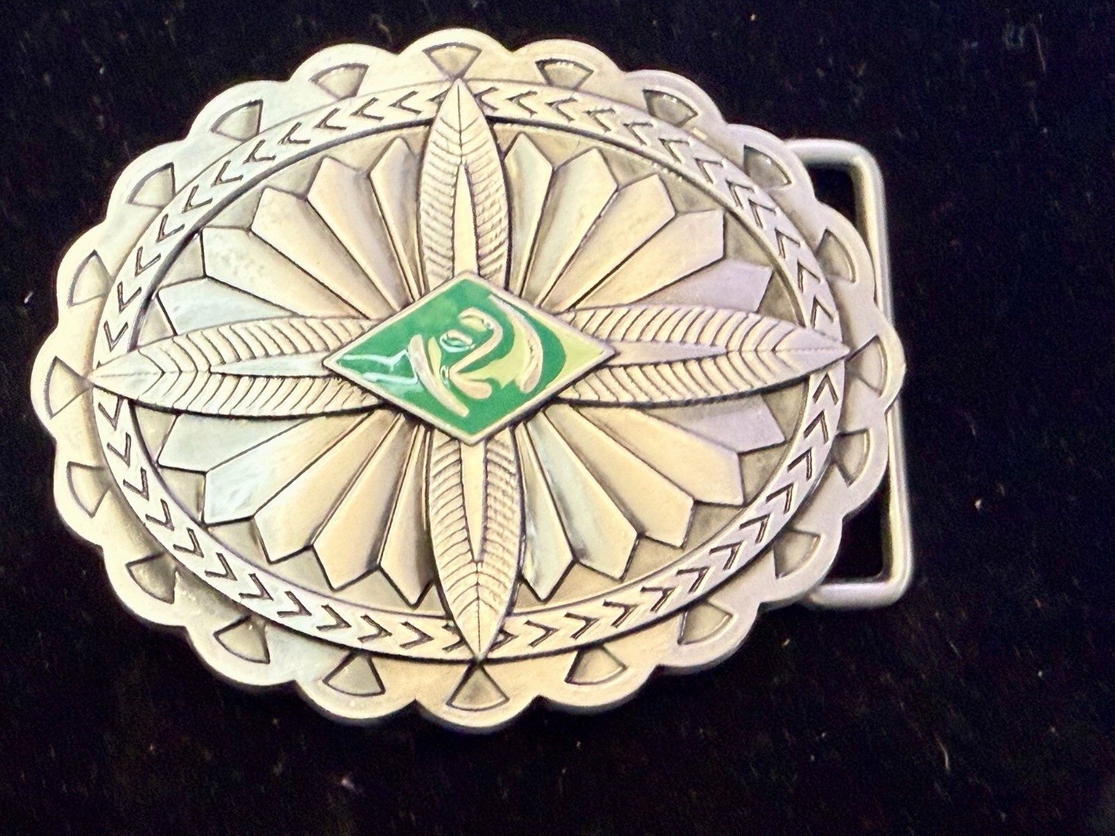Southwestern Native Indian Tribal Art Style Green Colored Center Belt Buckle
