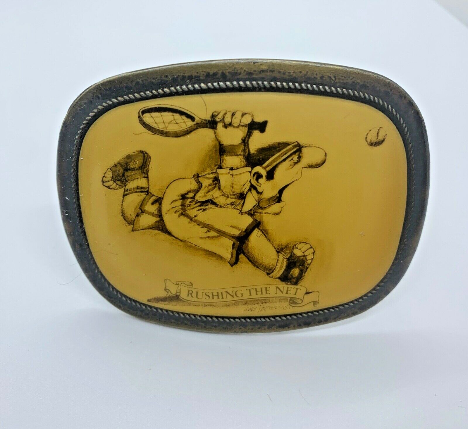 Rushing the Net Tennis Player Racket Ball 1976 Pacifica Vintage Belt Buckle x28