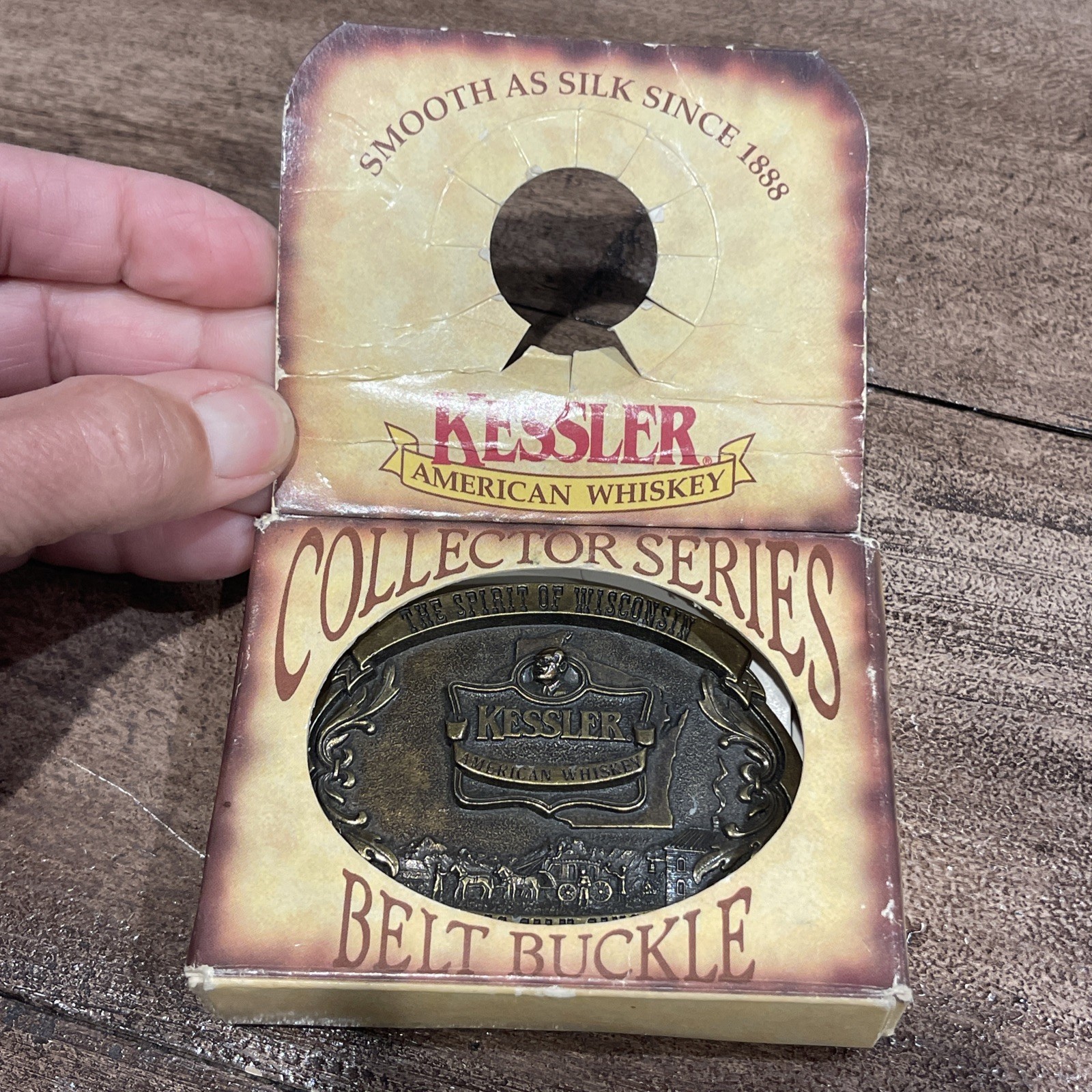 Kessler American Whiskey Spirit Wisconsin Brass Belt Buckle 1993 Limited Ed. Vtg