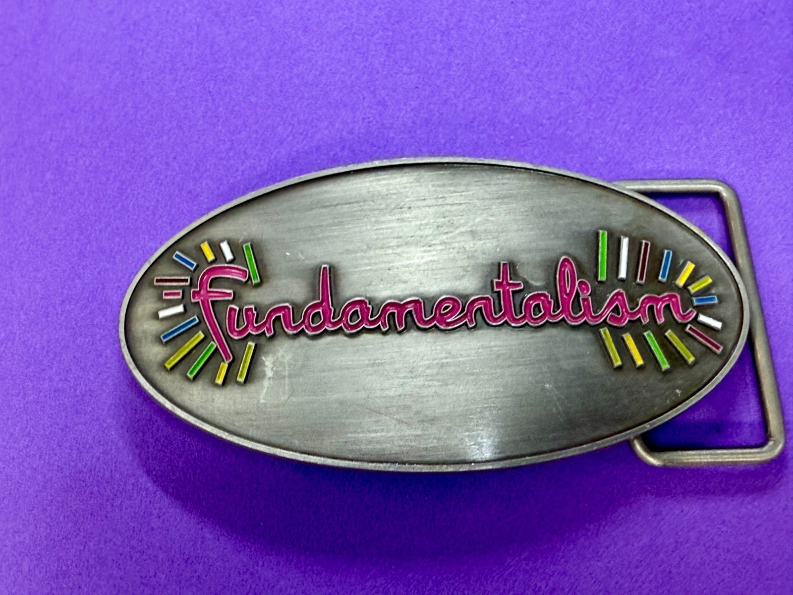 Custom Fundamentalism Spelled Out Statement Silver Color 4&Prime; Wide Belt Buckle