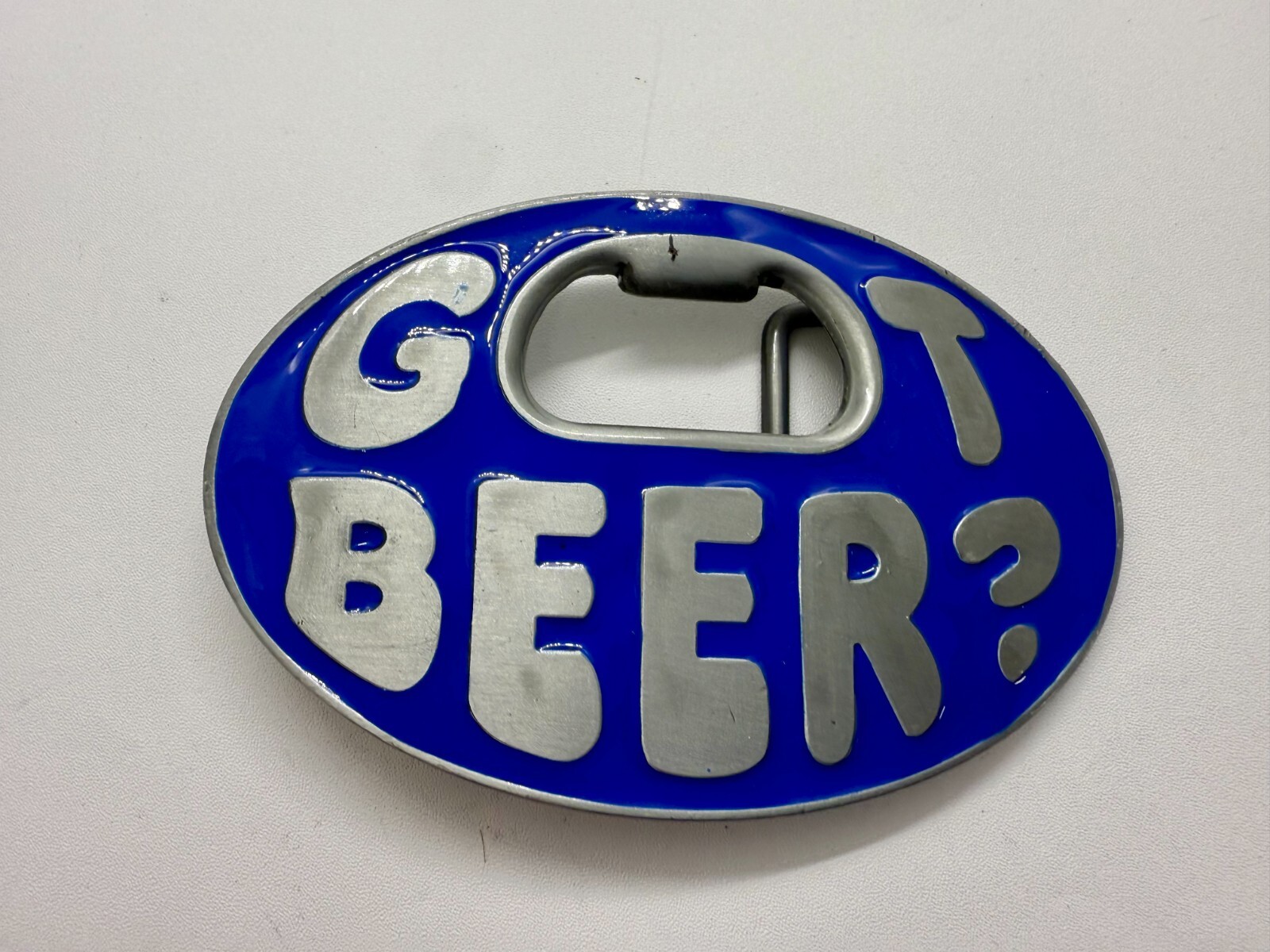 Got Beer Novelty Blue Enameled Funny Bar Pick Up Belt Buckle With Bottle Opener