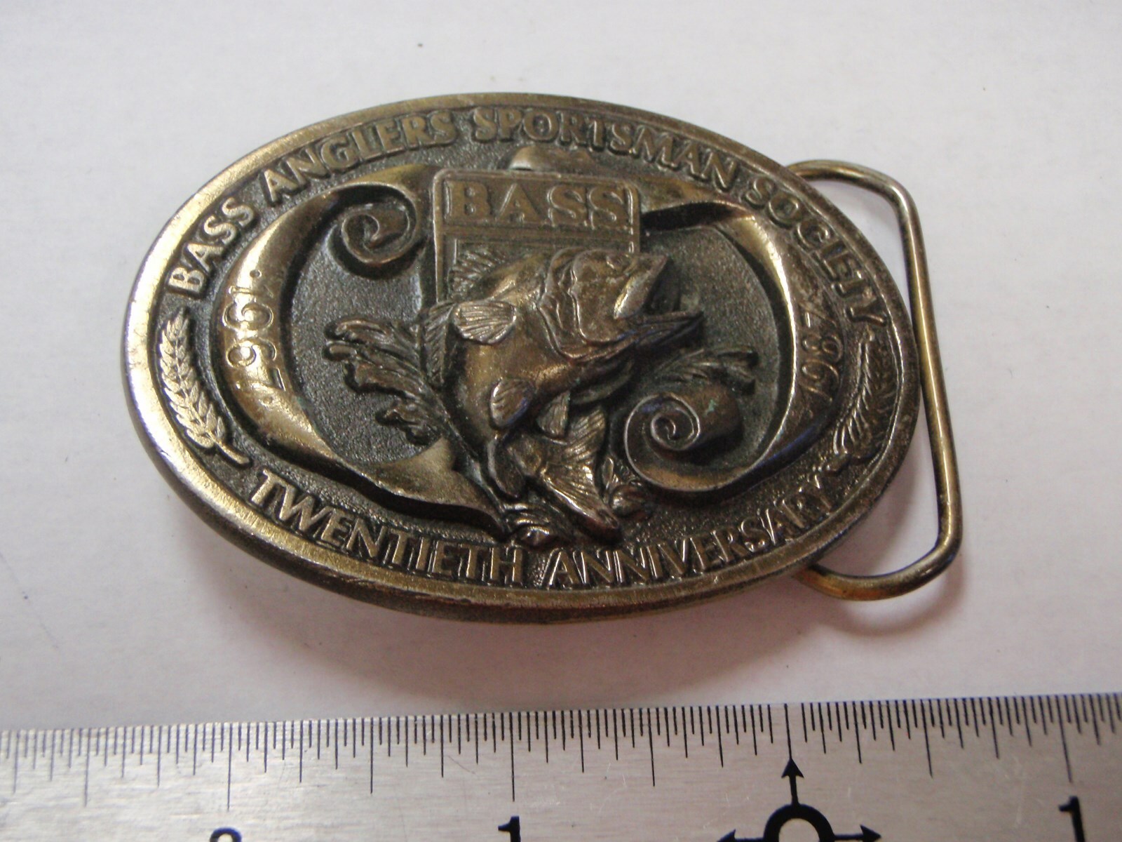 Bass Anglers Sportsman Society 20th Anniversary Belt Buckle Made in U.S.A. 1987