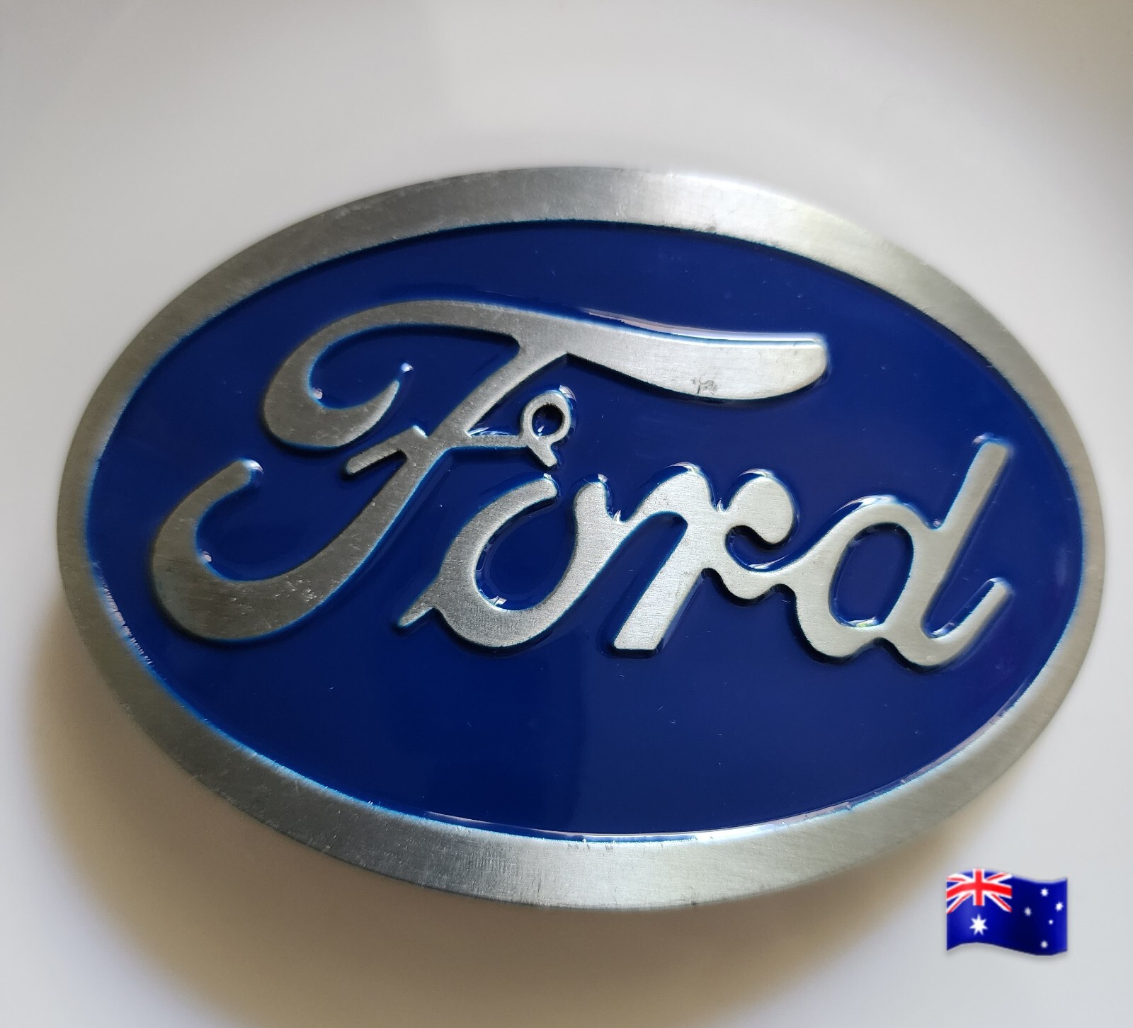 1pce Car Brand Belt Buckle Silver & Blue 10×6.9cm Suits Belt Width 4cm