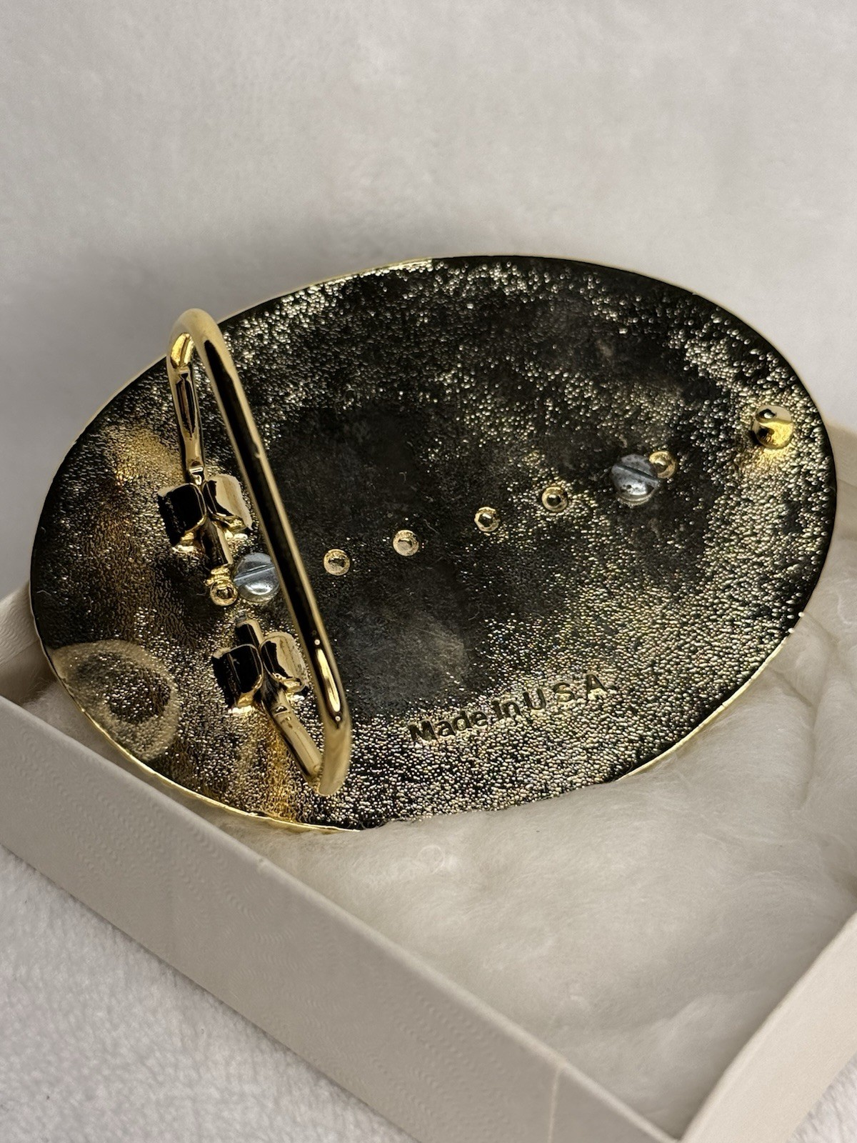 Vintage Western Belt Buckle Silver & Gold Tone Polished Leopard Jasper Stone USA