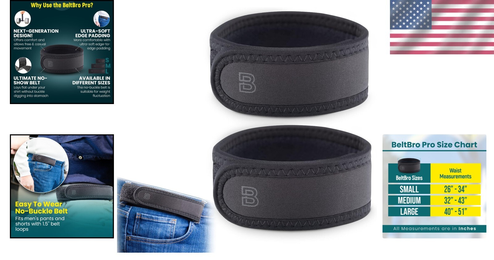 Patented Ultra-Soft Invisible Belt for Men & Women – Adjustable, Black 32&Prime;-43&Prime;