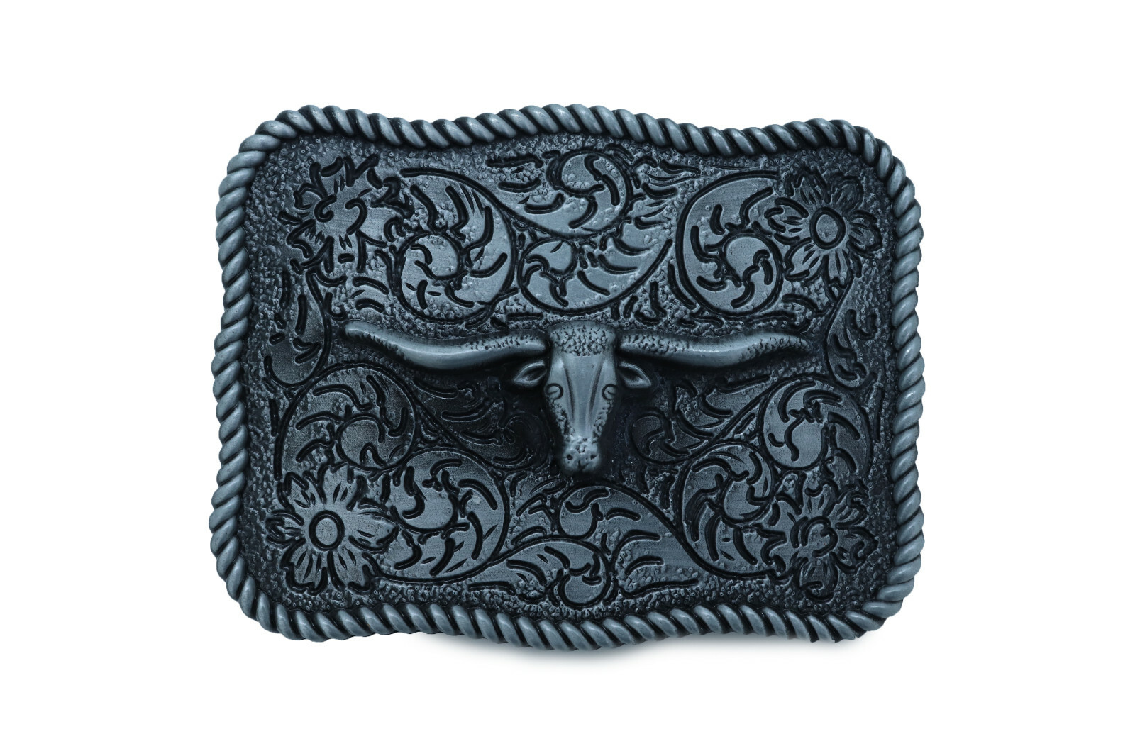 Men Buckle Silver Metal Bull Square Western Cowboy Casual Texas Long Horn Cow TX