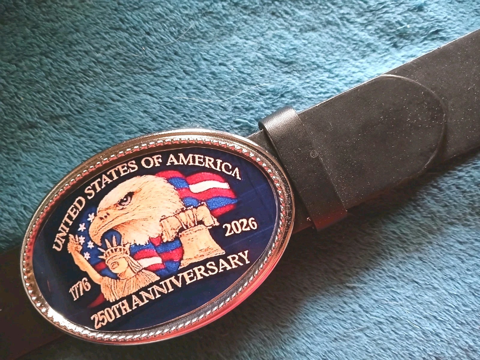 250th United States of America Anniversary Epoxy Buckle & Black Belt 1776-2026