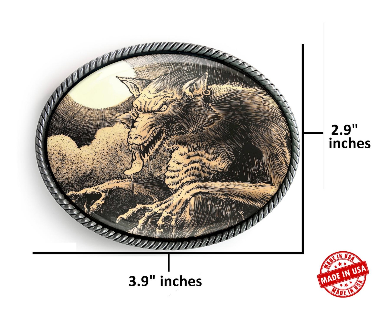 Werewolf Belt Buckle – Folklore History Art Handmade Buckle – 639-SO