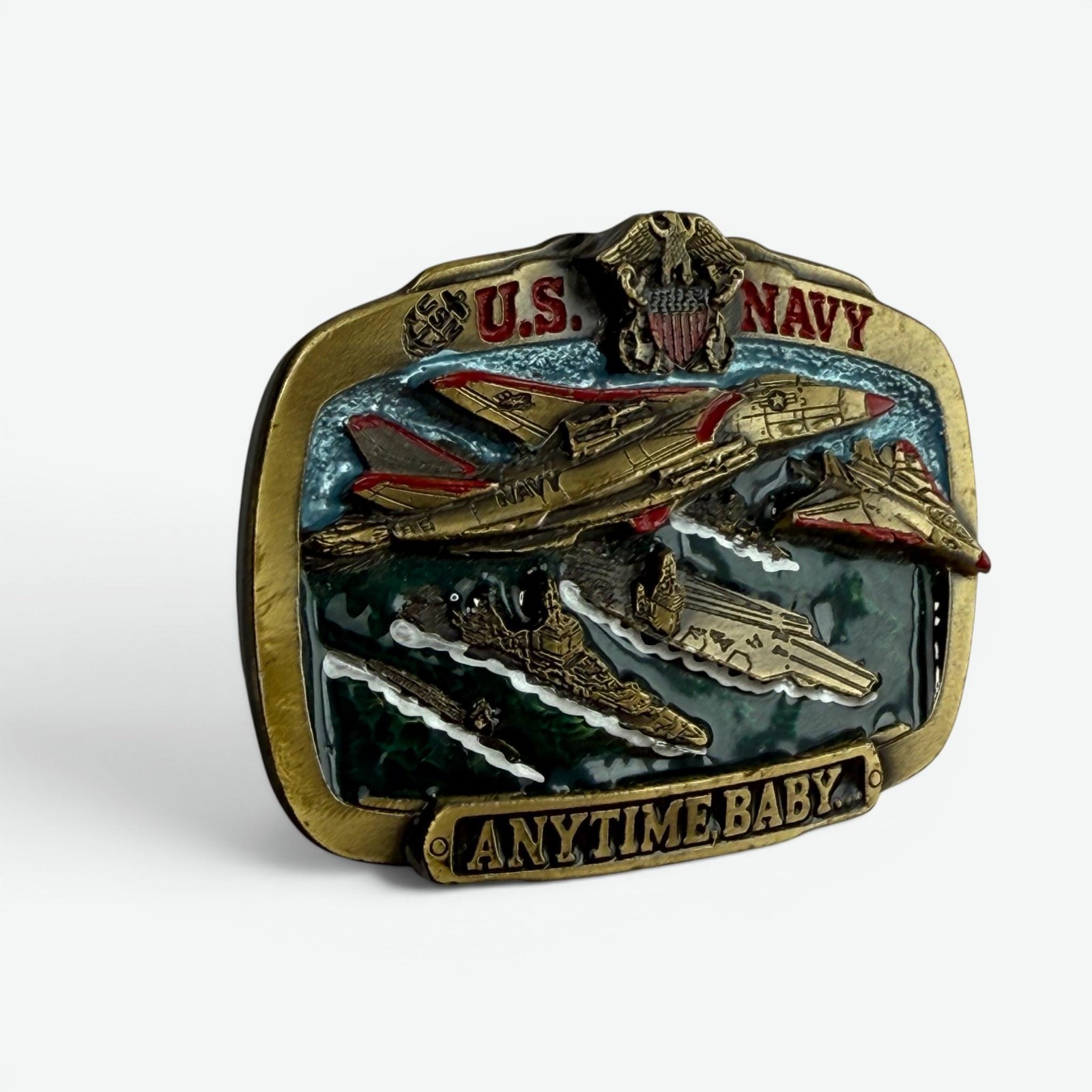 Vintage US Navy Anytime Baby 1983 The Great American Buckle Co Belt Buckle Mens