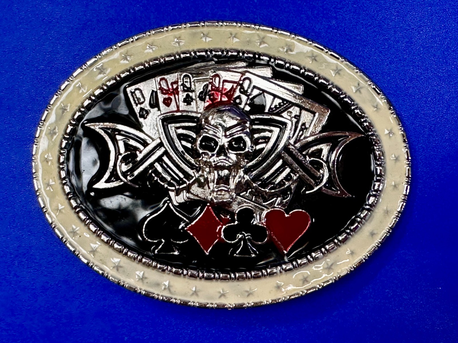 Lucky Gambling Skull Straight Flush Poker Playing Card 4 Queen&rsquo;s Belt Buckle