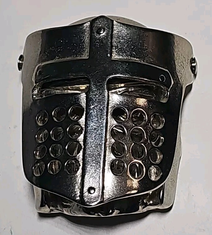 Vintage Knights Helmet & Skull BELT BUCKLE Medieval Armor Heavy Silver-Tone