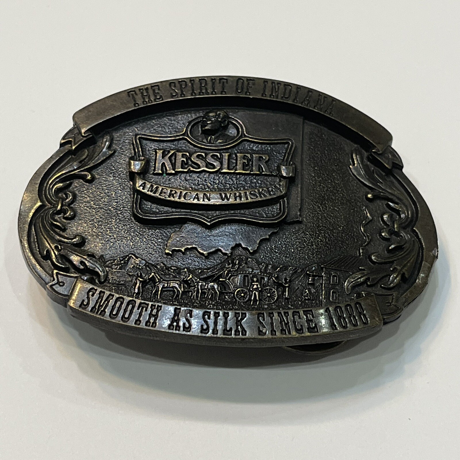 Vintage KESSLER American Whiskey Belt Buckle Smooth As Silk 1993 Brass Tone