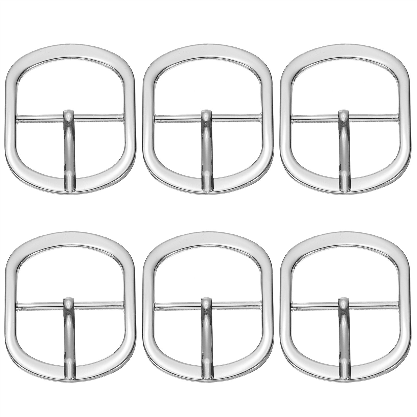 6 Pcs 1.5 Inch Single Prong Buckles Oval Center Bar Buckles, Silver Tone
