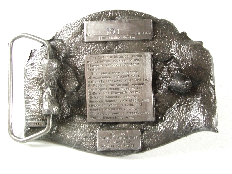 1989 Ellsworth Cowtown Festival Belt Buckle By PRAIRIE ENTERPRISES 41116
