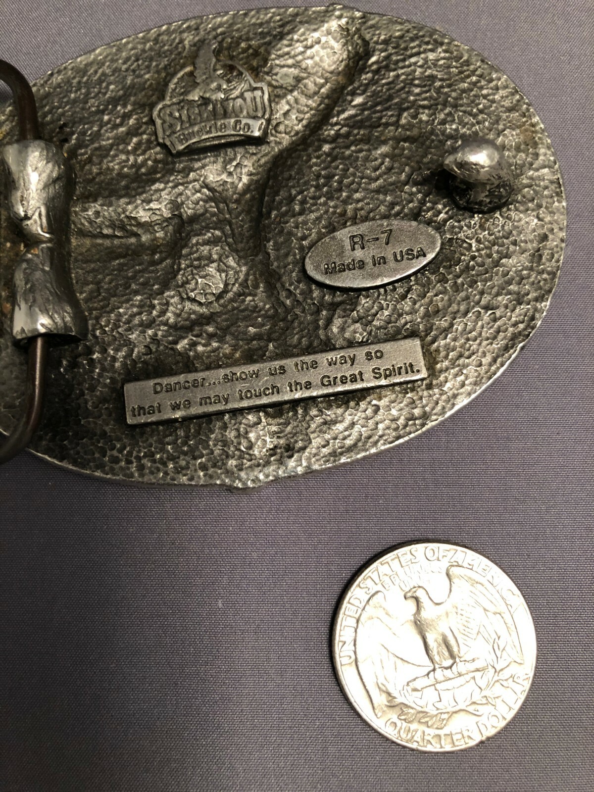 SOLID PEWTER SISKIYOU BELT BUCKLE – SOUTHWEST EAGLE FEATHER DANCER DESIGN