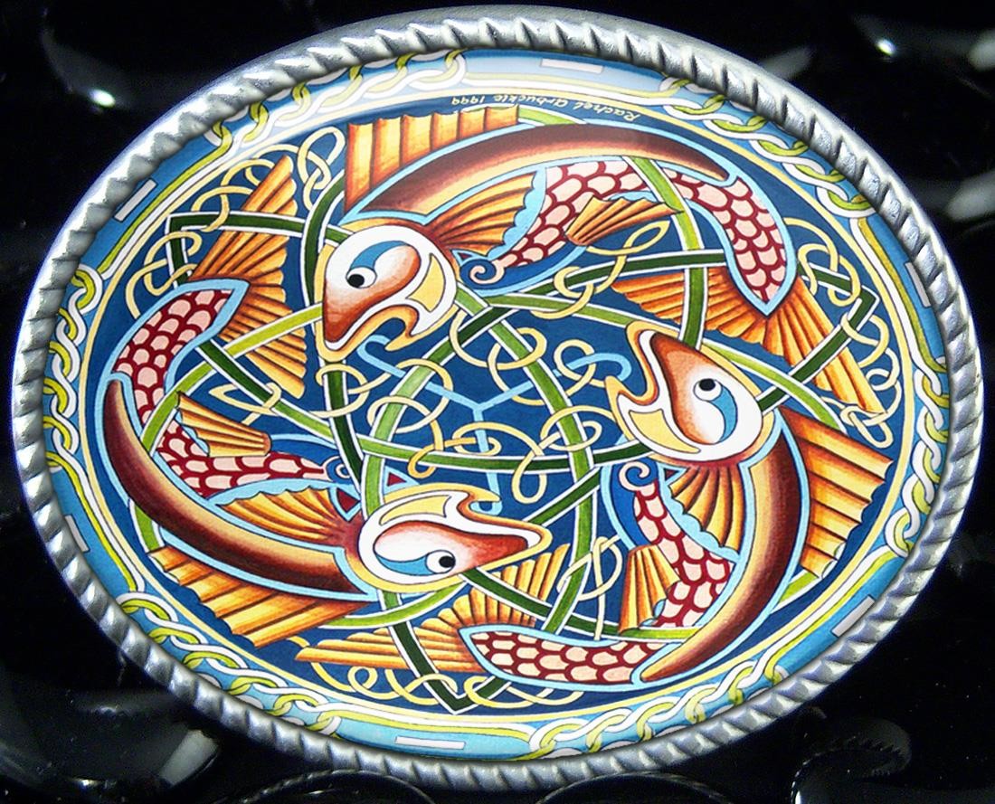 Ancient Celtic Fish Art Irish Knot Mandala Handmade Artisan Belt Buckle