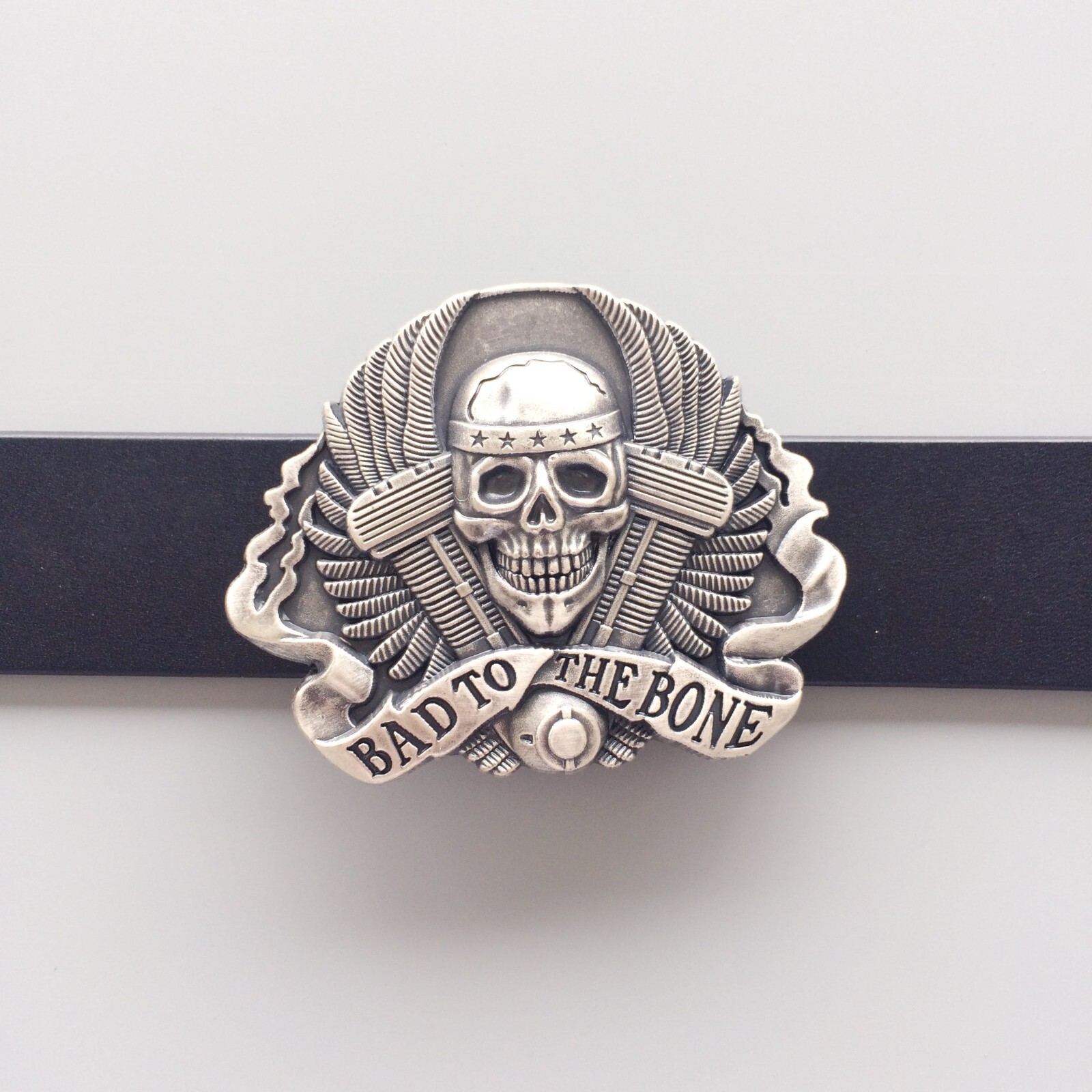 Vintage Silver Plated Biker Rider Skull Belt Buckle Boucle de ceinture