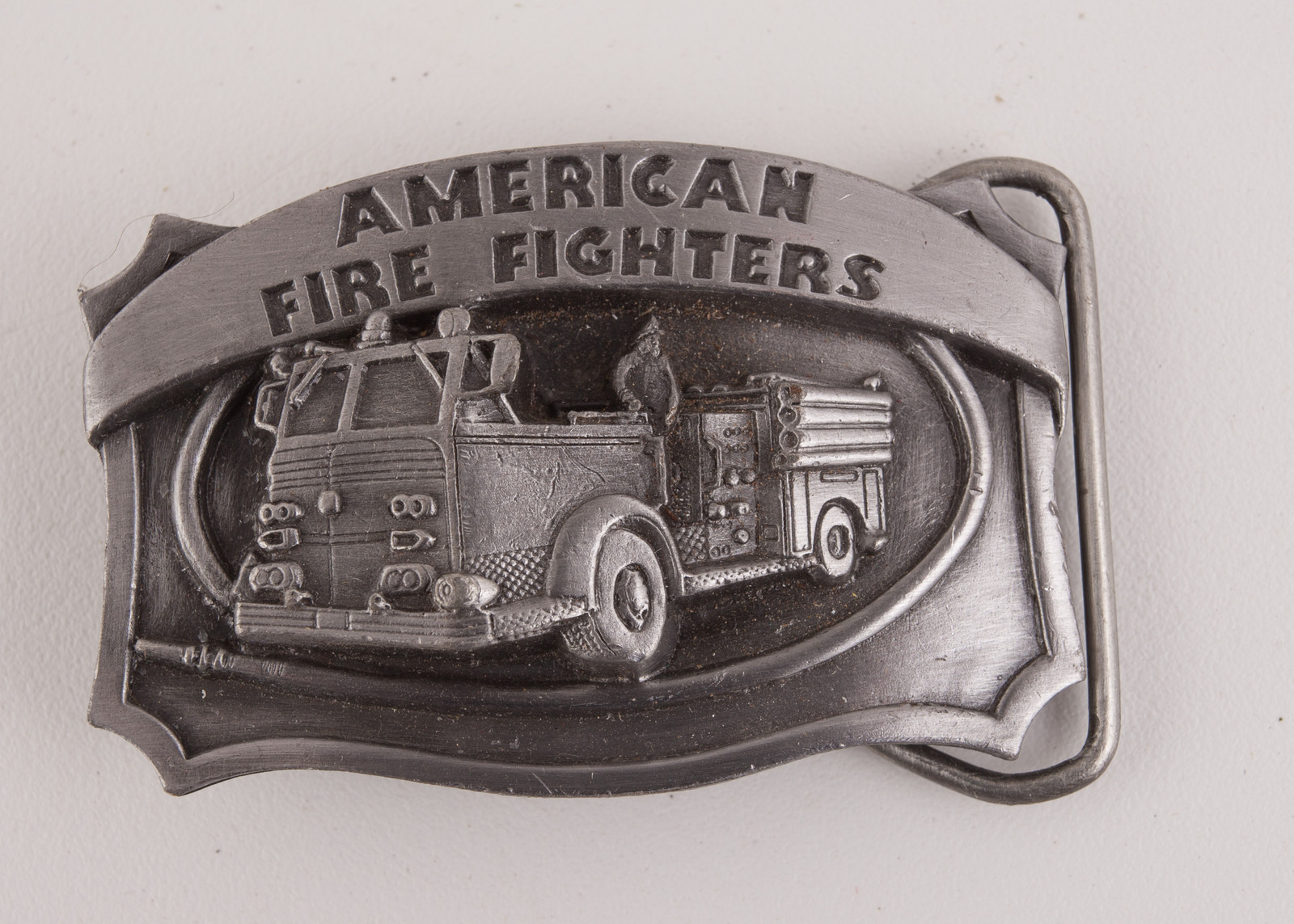 American Fire Fighters FD Belt Buckle Siskiyou Williams Oregon Pewter Truck