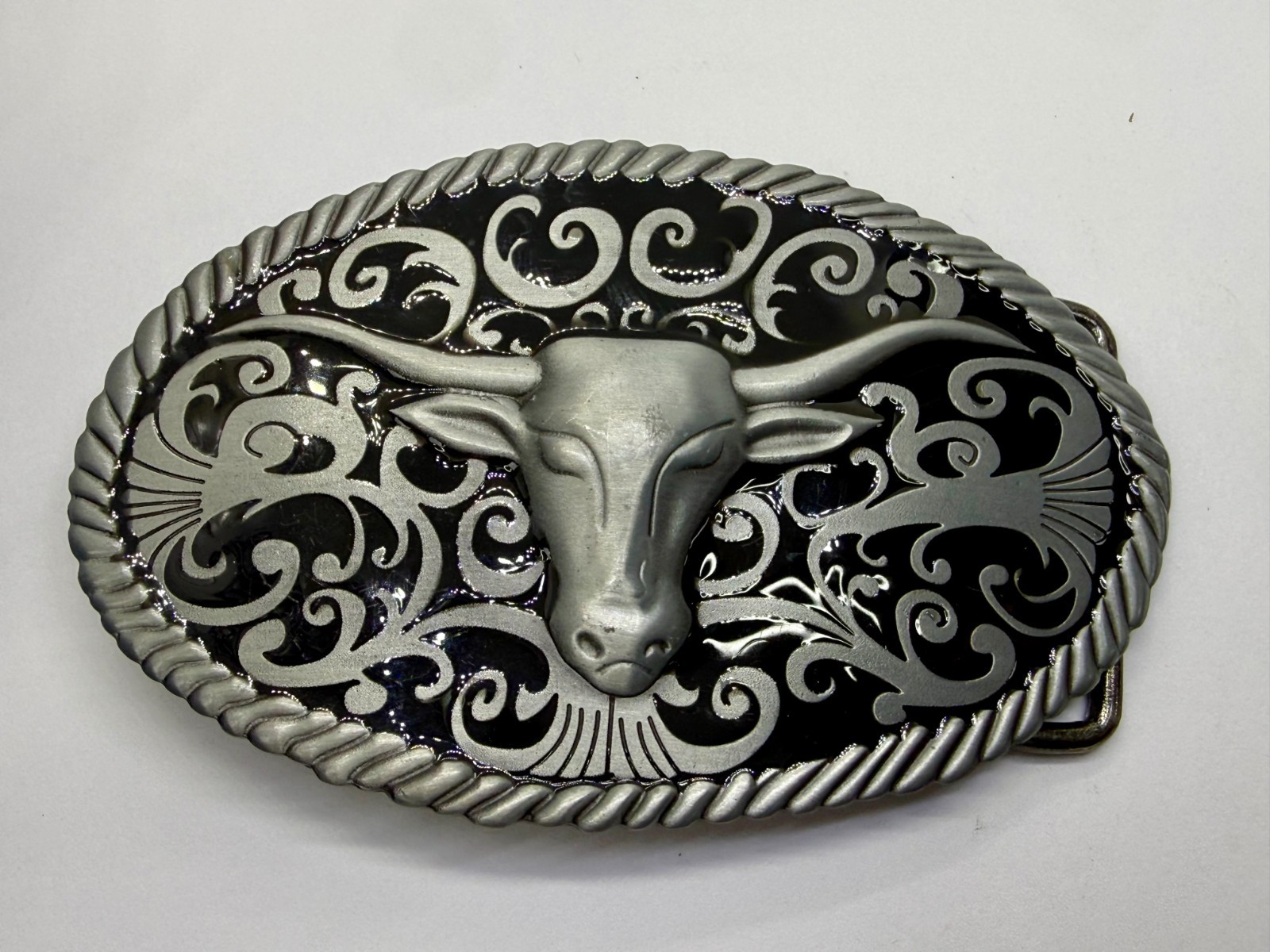 Longhorn Head Steer Cow Bull Two Tone Western Rodeo Style Belt Buckle