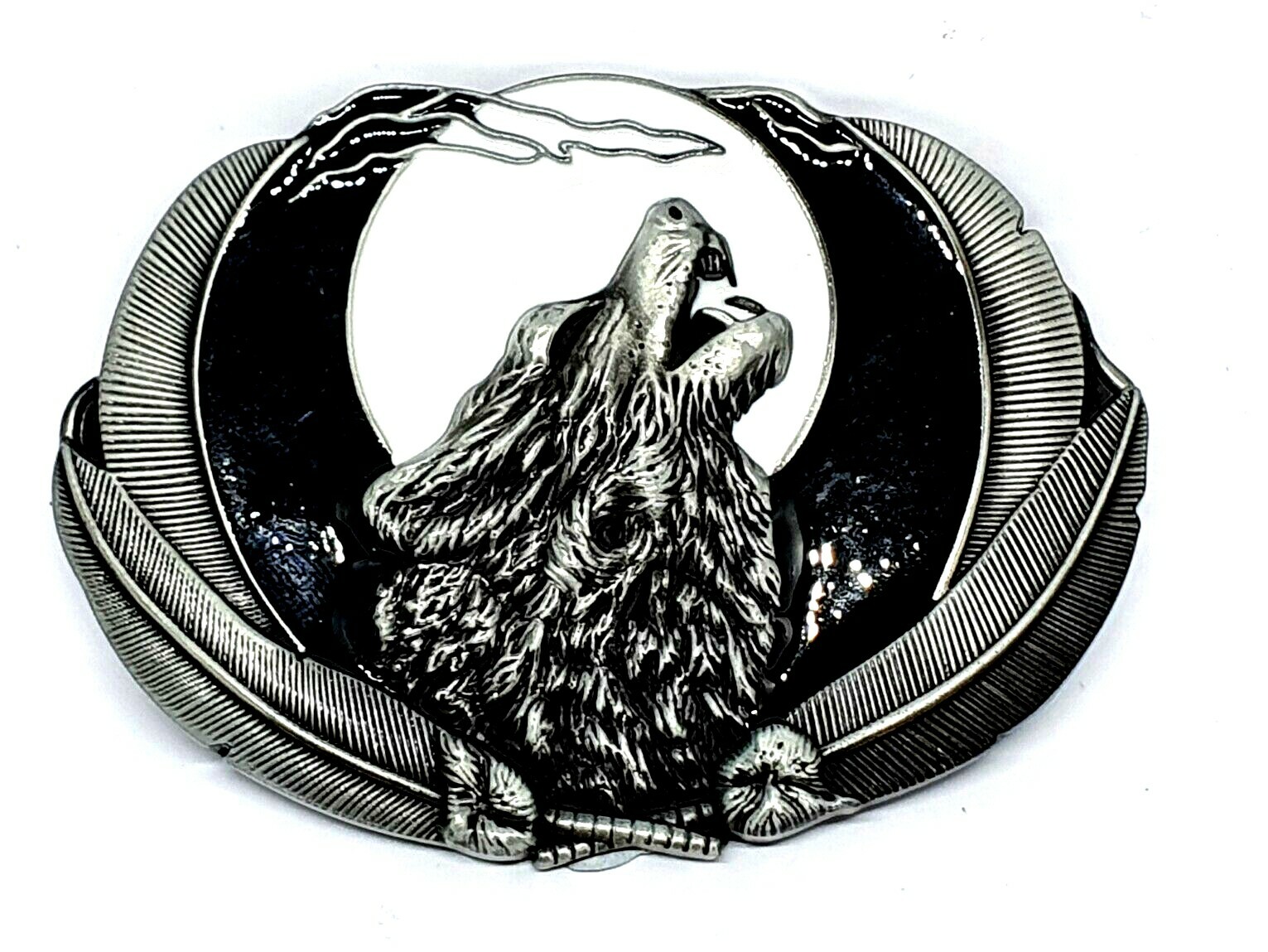 Belt Buckle Howling Wolf Moon Feathers Fenrir For 40mm Belt Pagan Norse Viking