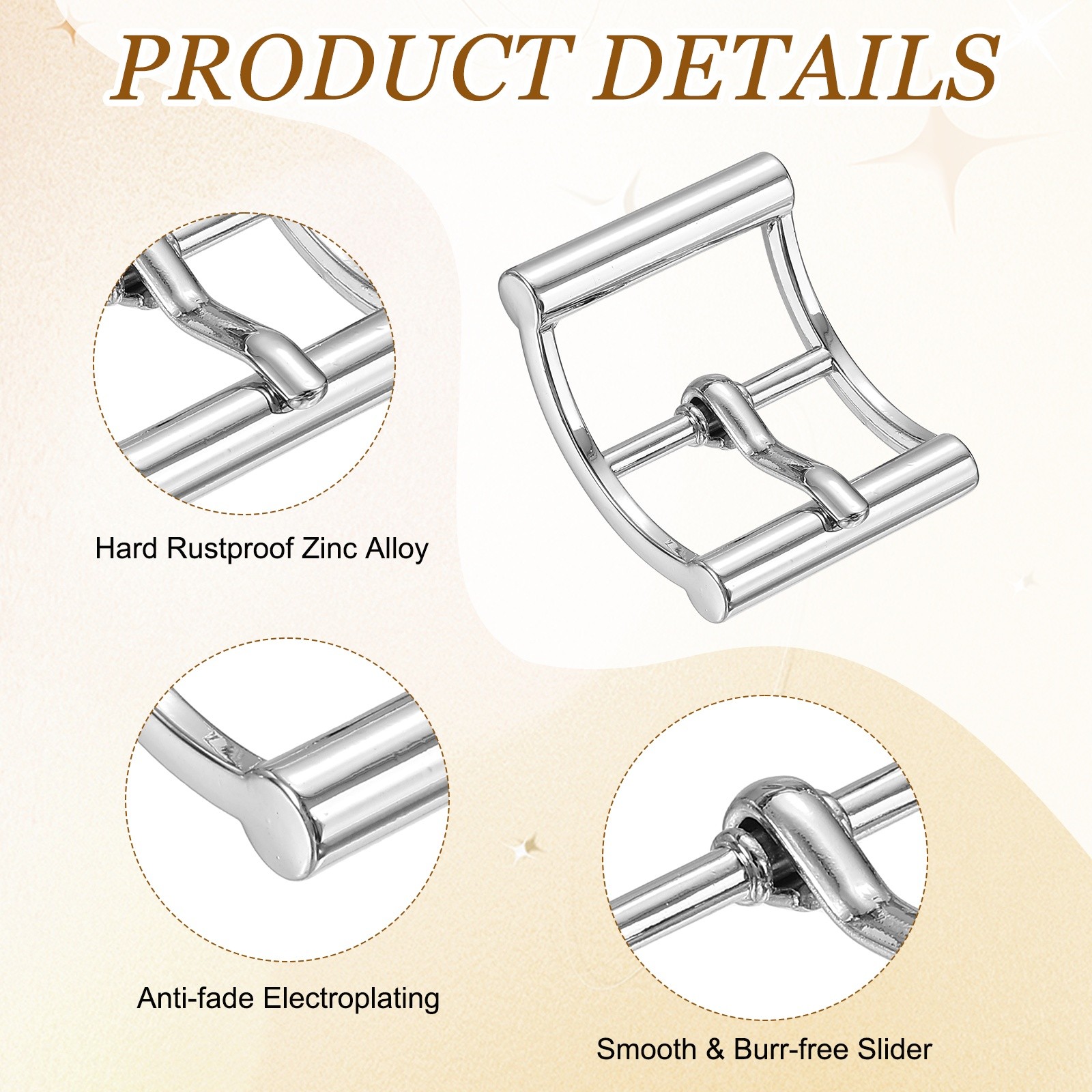 4Pcs Single Prong Belt Buckle 1&Prime; ID Curved Bow Buckle for Shoes, Silver