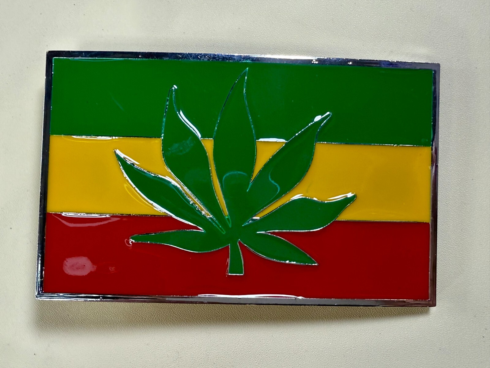 Rastafarian Flag Marijuana Cannabis Pot Leaf Weed Enameled Belt Buckle