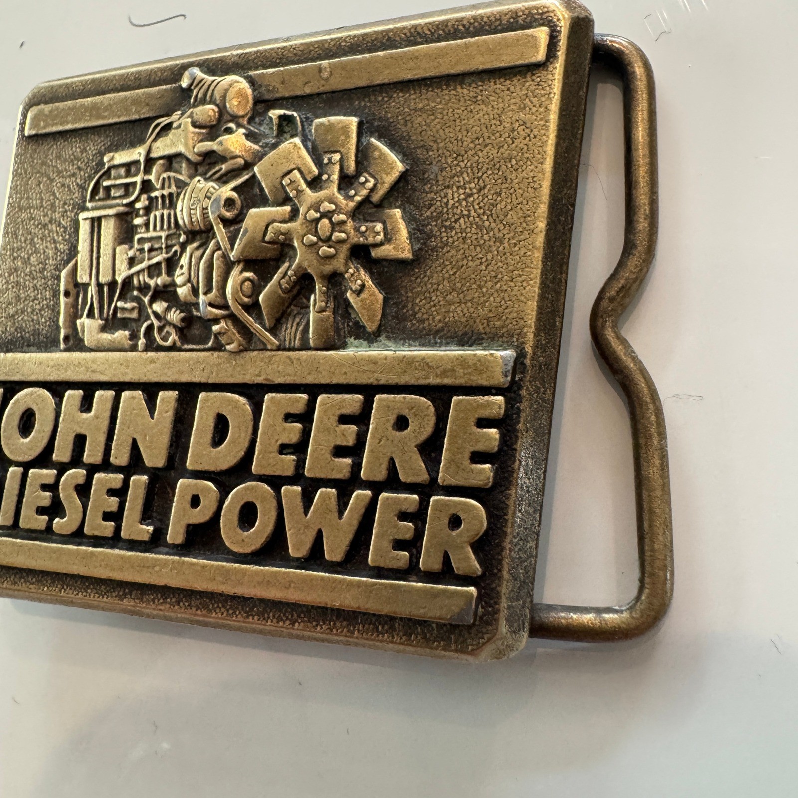 John Deere Diesel Power Belt Buckle Vintage 1989 Engine Tractor Farm Brass