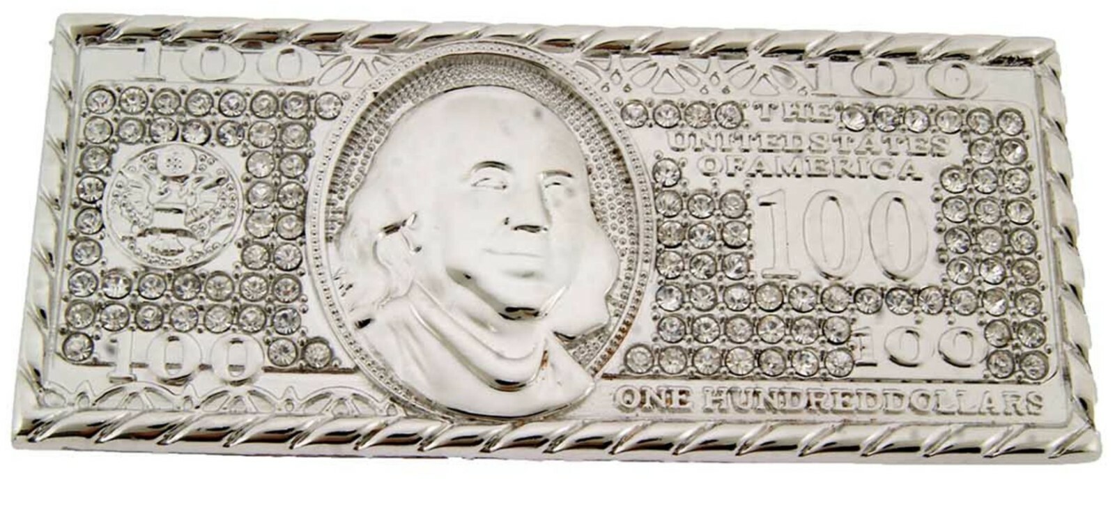 Money Belt Buckle $100 Bill American Dollar Sign Greenback bucks Benjamin Stash